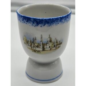 Vintage Egg Cup White Blue Cityscape Design Breakfast Kitchen Decor‎
